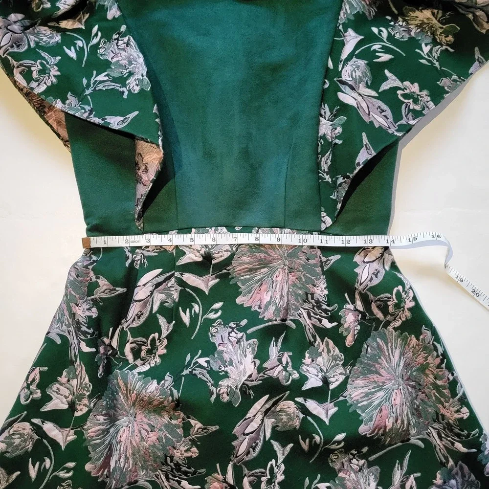 Raquel Couture Green Pink Boutique Midi Short Sleeve Dress Womans Size 4 - Picture 9 of 9